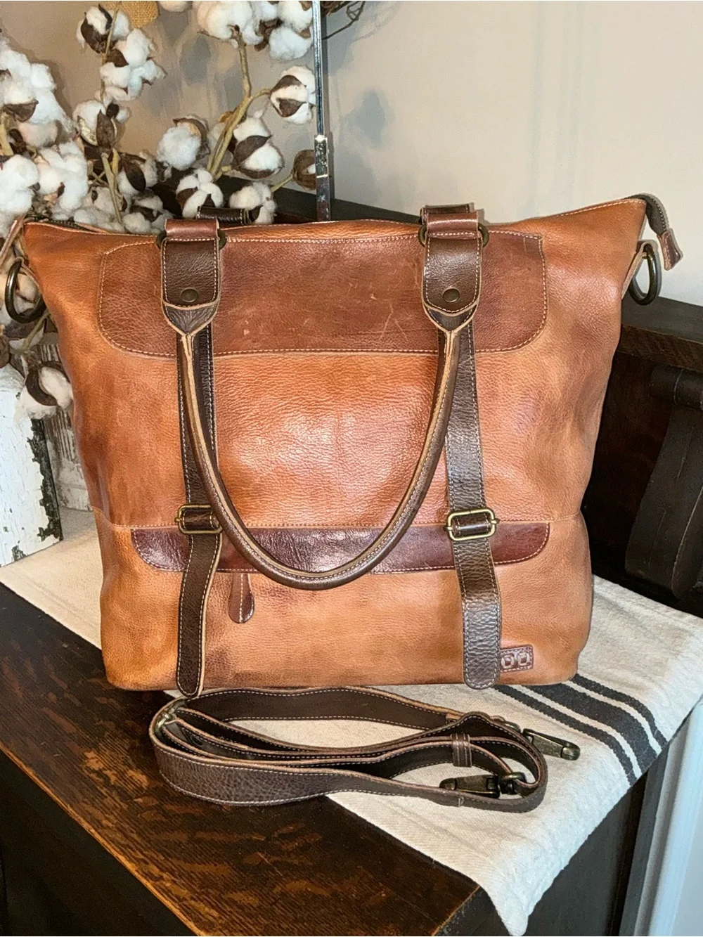 Bed Stu Two-Tone Brown Leather Tote